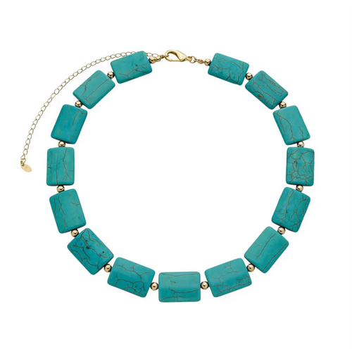Colar Riocapria de pedras naturais turquesa folheado a ouro 18k